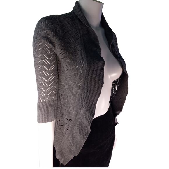 St. John’s Bay Pointelle Cardigan PS Gray Cotton Chevron Open Front Minimalist - Picture 3 of 8